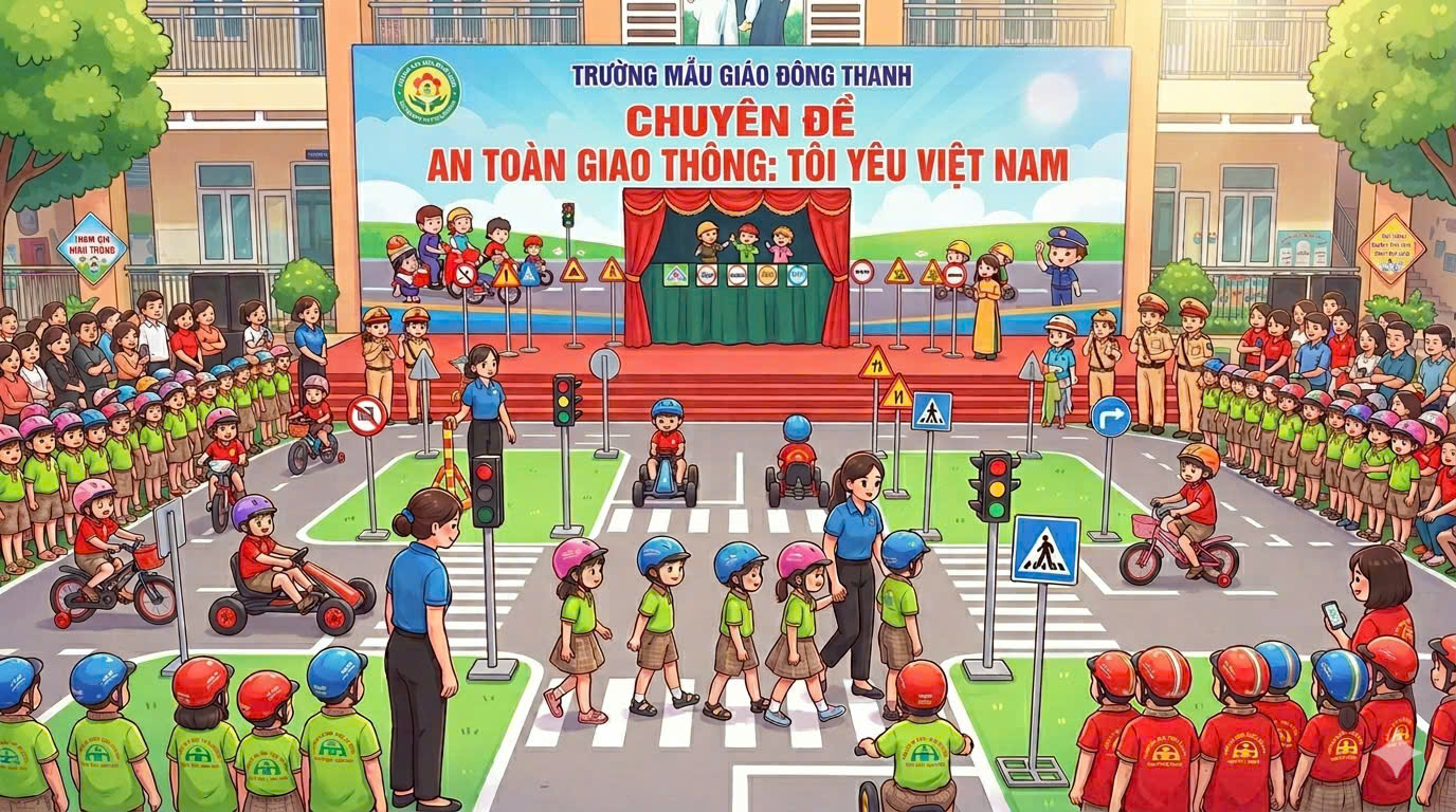 Chuyên đề Tôi yêu Việt Nam - An toàn giao thông cho nụ cười trẻ thơ của Trường MG Đông Thanh