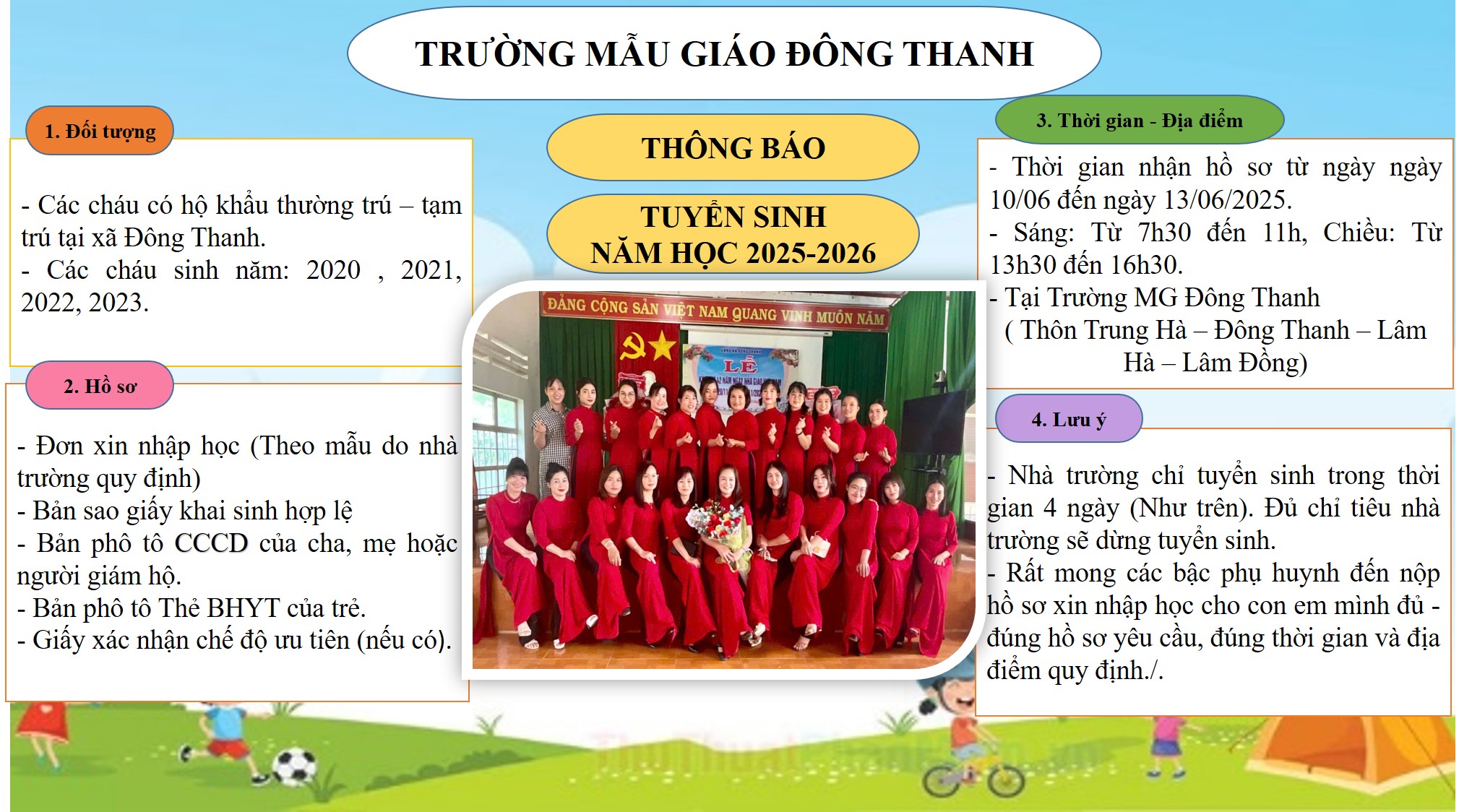 TRƯỜNG MG ĐÔNG THANH THÔNG BÁO TUYỂN SINH NĂM HỌC 2025-2026